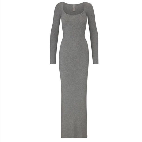 SKIMS SOFT LOUNGE LONG SLEEVE DRESS L Large NWT NEW Heather Grey - Picture 2 of 6